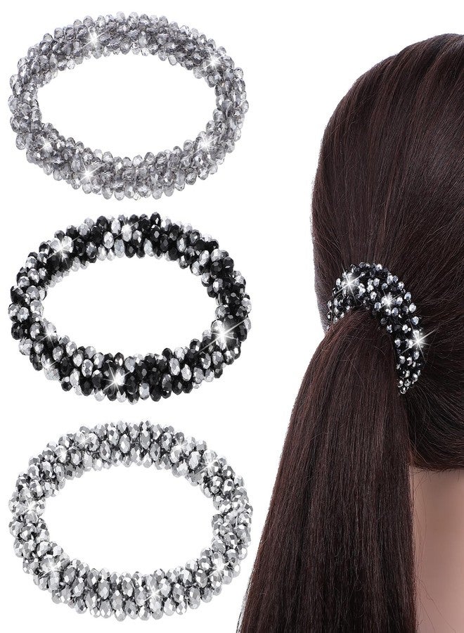 Hpmjz 3 Pcs Rhinestone Hair Tie Ponytail Holders Sparkly Beaded Scrunchies Glitter Bling Decorative Hair Bands Elastic Crystal Ponytail Holder for Women Accessories Pretty Fancy Stretchy Ropes Christmas - Image 1